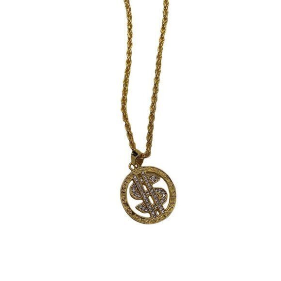 Dollar Coin Chain Men's Necklace Gold Tone - Picture 1 of 10